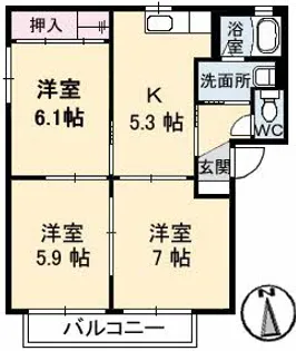 シャーメゾン明月 D棟【2階】の間取り