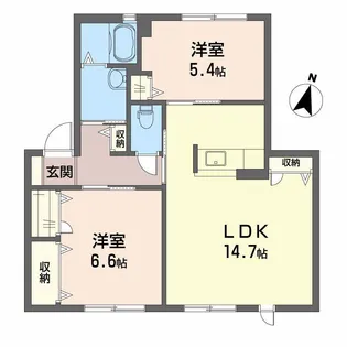 シャーメゾンヤナイB【1階】の間取り