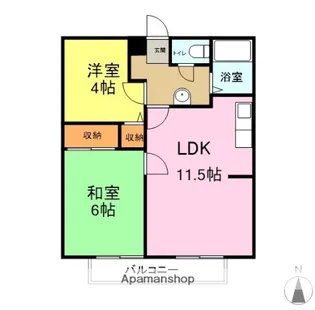 エステートモアB棟【203号室】の間取り