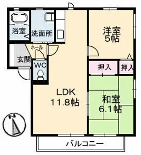 サントーク綾羅木【0102号室】の間取り