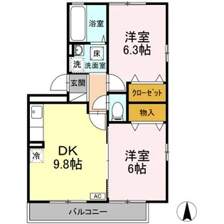 オークスK A棟【2階】の間取り