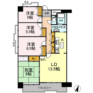 アーベインヒルズ向洋B棟【1階】の間取り