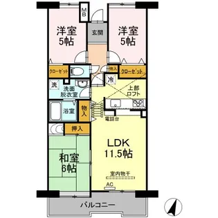 アーベインヒルズ向洋B棟【6階】の間取り