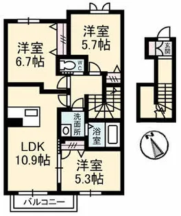 シャーメゾン フォーレ蔵本 Ⅰ番館【2階】の間取り