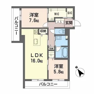 2LDKの間取り画像