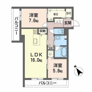 2LDKの間取り画像