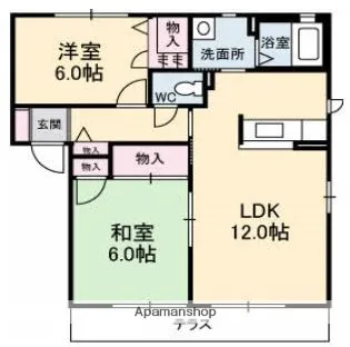 ラネージュⅠⅡ【Ⅰ-201号室】の間取り