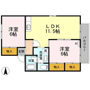 セジュール住吉Ⅱ【2階】の間取り