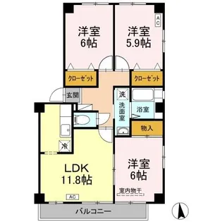 サンブルック佐古 II棟【3階】の間取り