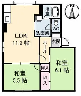タウニィ石川 A棟【0102号室】の間取り