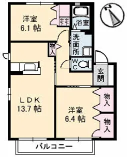 ハイツMINORU B棟【2階】の間取り