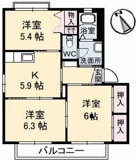 バリュージュヤシマ A棟【2階】の間取り