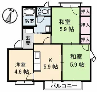屋島フレグランス A棟【2階】の間取り