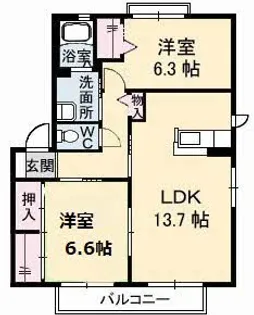 グリーンハイツ木太 D【2階】の間取り