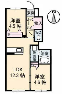 ウィステリア B棟【1階】の間取り