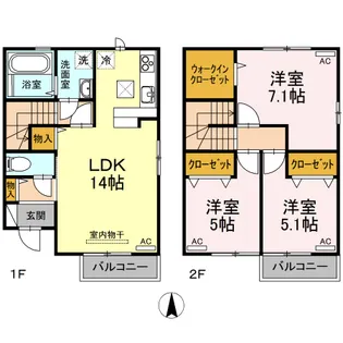 サンロード仏生山D棟【D102号室】の間取り
