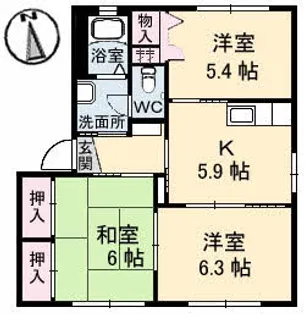 グリーンコート F棟【1階】の間取り