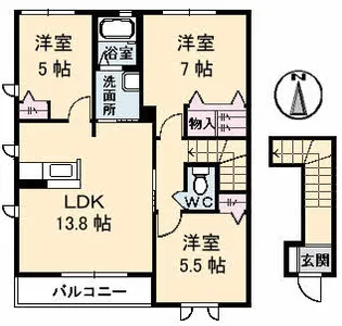 コンフォールⅡ C棟【202号室】の間取り