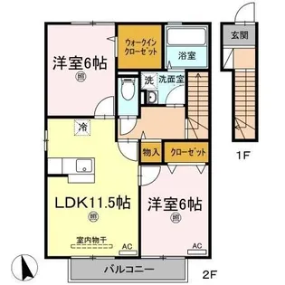 ローズコート一本木 G棟【2階】の間取り