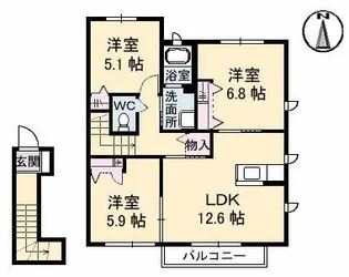 パインテイル A棟【2階】の間取り