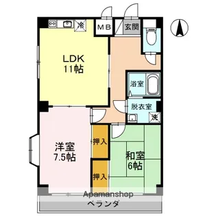 フラワーハイツ久米・【1階】の間取り