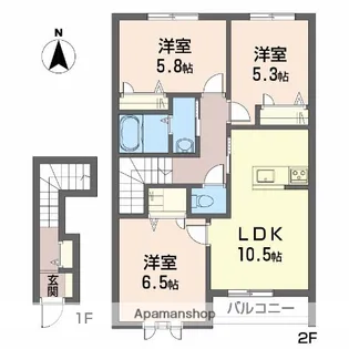 ディアスブランシェJ【2階】の間取り