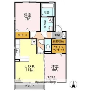 アクオス・ガーデン A棟【2階】の間取り