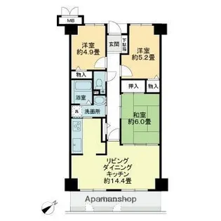 サーパス古三津【4階】の間取り