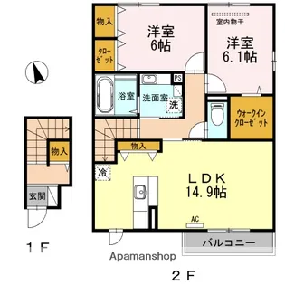 カトレア B棟【203号室】の間取り