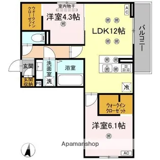 クランツ北井門C【2階】の間取り