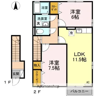 ユーハイツ鷹子【2階】の間取り