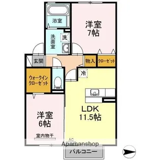 サンディーア A棟【A206号室】の間取り