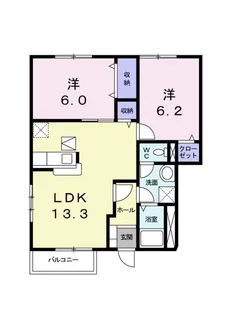 アンソレイエみずき A【1階】の間取り