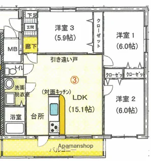 ブライムサンライト【303号室】の間取り