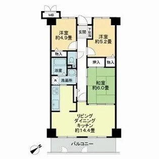 サーパス古三津【4階】の間取り