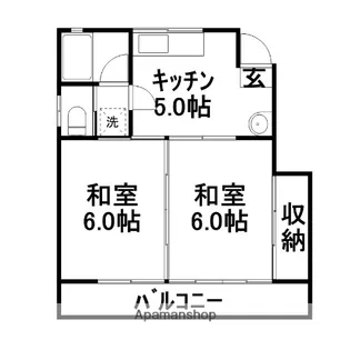 山岡アパート【2F西号室】の間取り