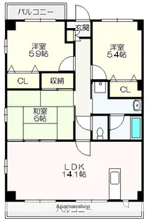 フィネス南川添【1階】の間取り