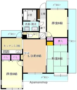 サンヴューパレス長丘【402号室】の間取り