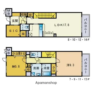 ディー・ウイングタワー【8階】の間取り