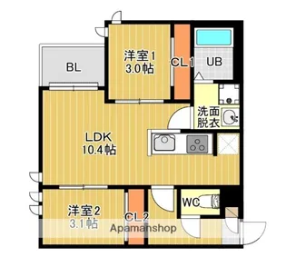 GRANDTIC COURT 別府【103号室】の間取り