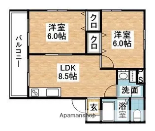 サンティール門松A・B棟【A203号室】の間取り