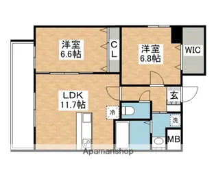 パインローズ福岡東【701号室】の間取り
