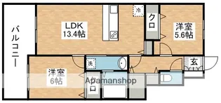 ハピネス南里【B111号室】の間取り