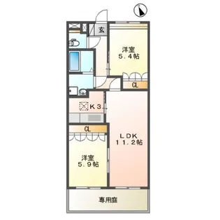 サンフォーレみのう壱番館【102号室】の間取り