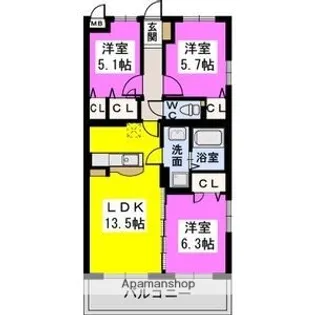 FELICE NAGAKUNI【1階】の間取り