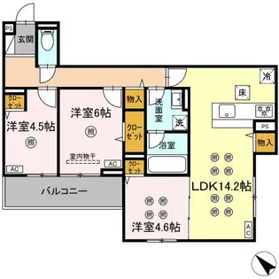 トリシア東大利【1階】の間取り