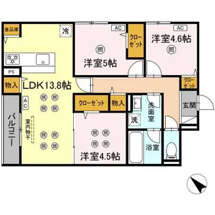 トリシア 東大利【2階】の間取り