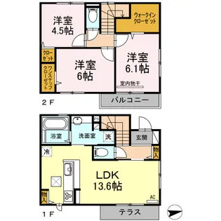 DーROOMルーチェ原町【1階】の間取り