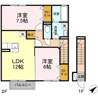 フォンティーヌ清水 B棟【203号室】の間取り