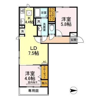 DーROOMフォンテーヌ A棟【1階】の間取り